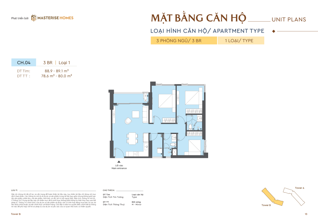  mặt bằng căn hộ 3pn Masteri Đà Nẵng