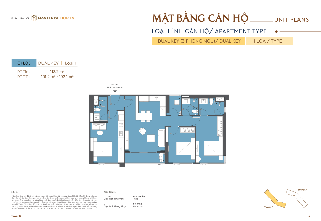 Mặt bằng Căn hộ Dualkey Masteir Rivera Danang